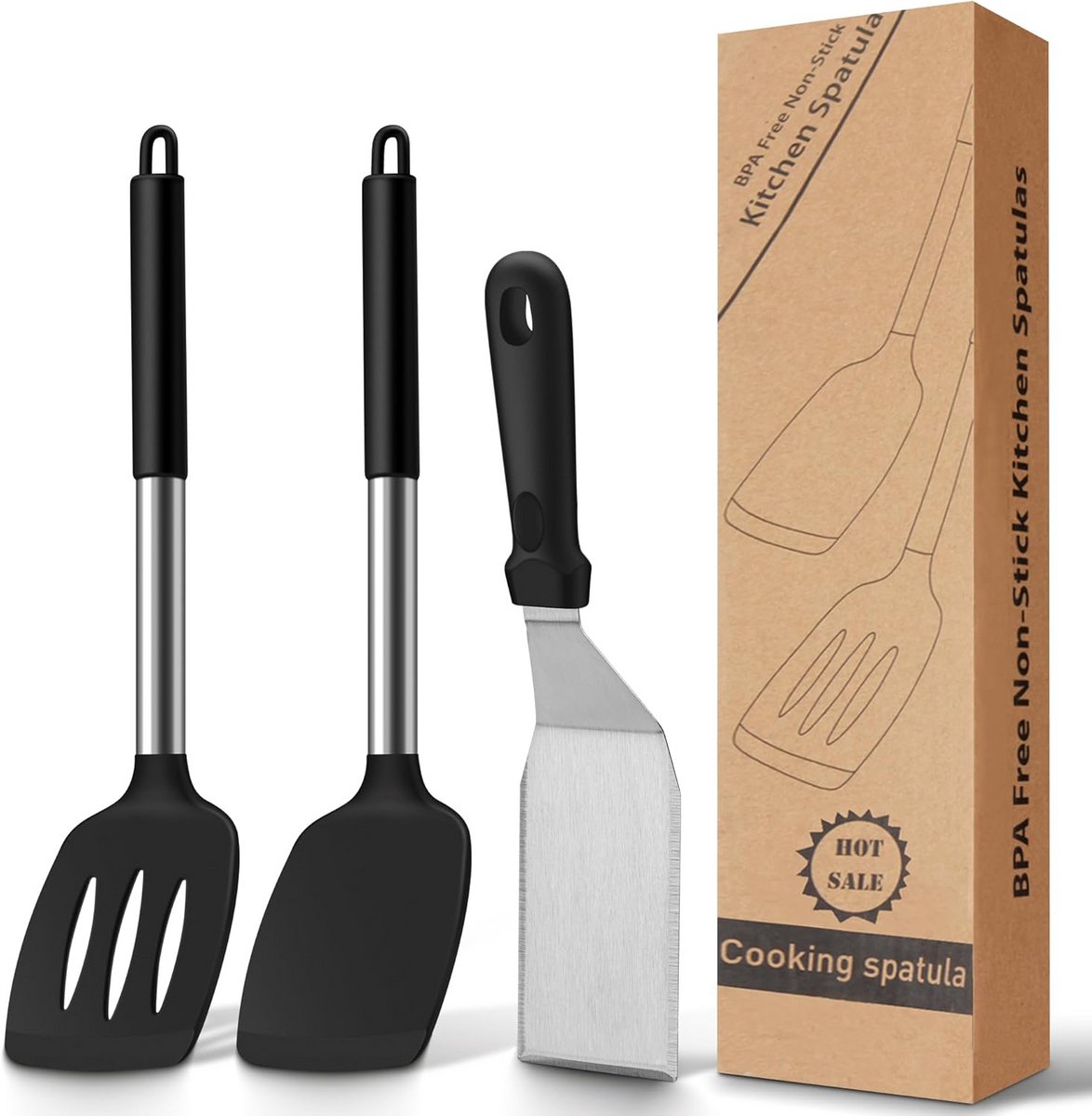 Set van 3 Keukenspatels: Siliconen, Roestvrij Staal en Grillaccessoires
