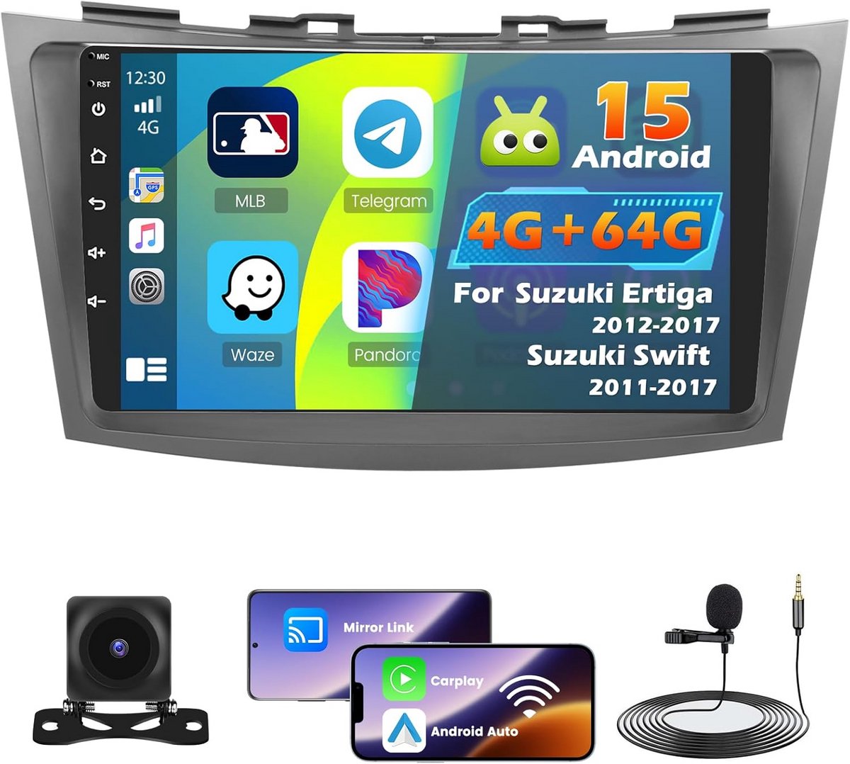 9 Inch Android 15 Auto Radio Stereo voor Suzuki Ertiga & Swift (2011-2017) met Draadloze CarPlay, Android Auto, GPS en Achteruitrijcamera