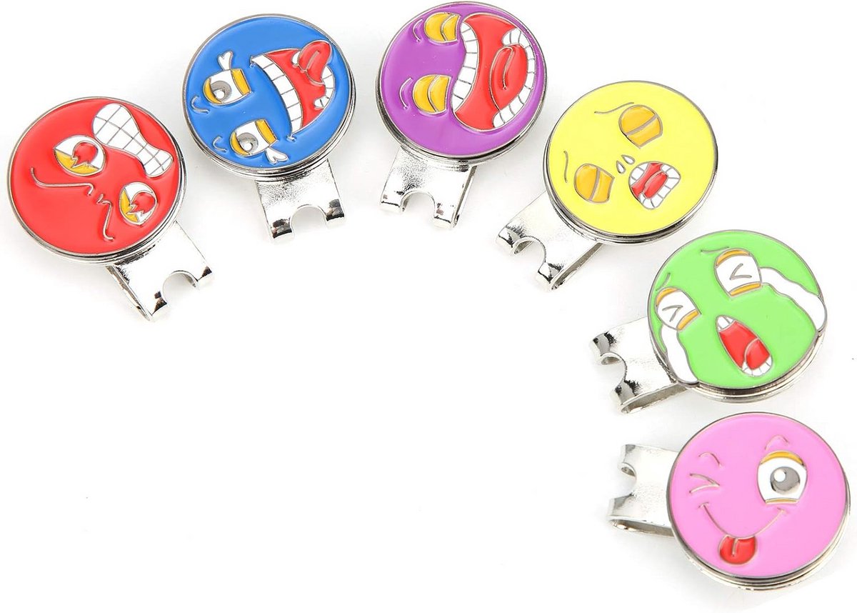 Golfbal Markers en Cap Clips Set - 6 Stuks Metalen Markeringen met Hoofdbandclip