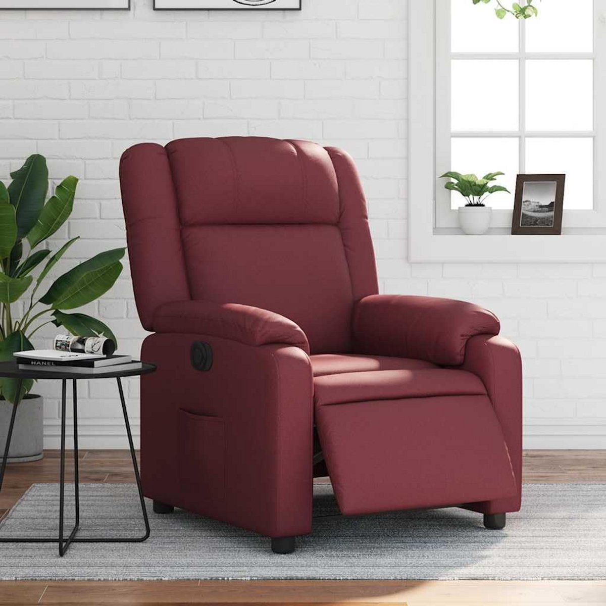 Elektrisch Verstelbare Fauteuil in Wijnrood Kunstleer - Comfortabele Relaxstoel