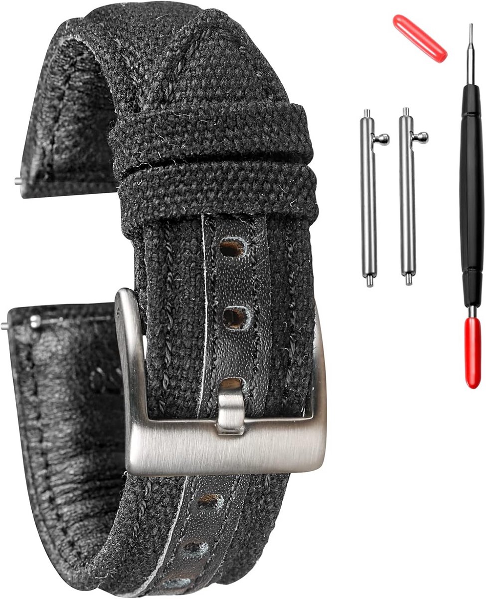 Robuuste Canvas Horlogebandjes Snelsluiting - Vervangende Stofband voor Heren en Dames - 18mm tot 24mm