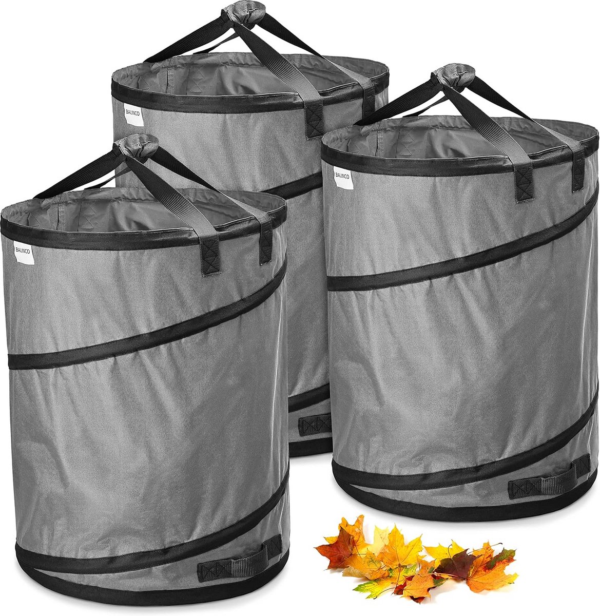 3x Grote Zelfoprichtende Tuinzakken 170 Liter Grijs Sterk Polyester