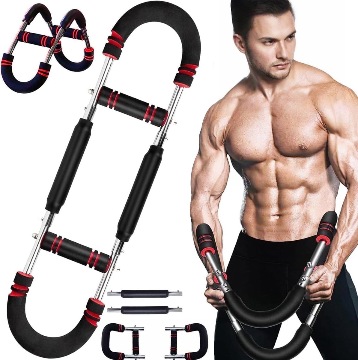 Arm Trainer - Muscle Pump - Borstspieren - Borst Trainer - Fitness Apparaten Krachttraining - Abdominal Trainer - Fitness Trainer - Fitness voor Boven - Krachttraining Apparaat - Zwart en Rood - 30-50 Kg - van Imperatoris