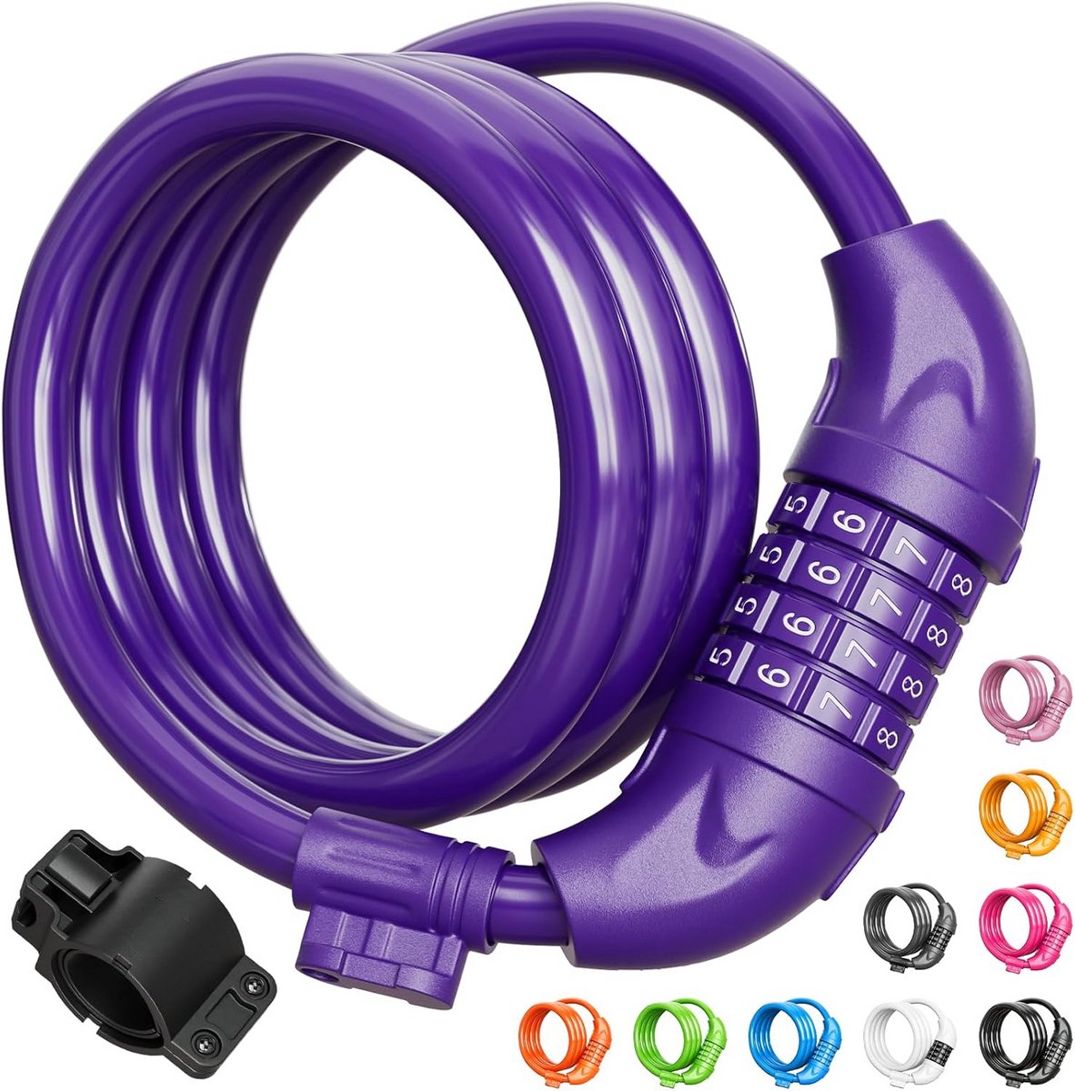 Resetteerbaar Fietsslot met Kabel, 4 Voet Lengte en Beugel - Flexibele Fietsbeveiliging