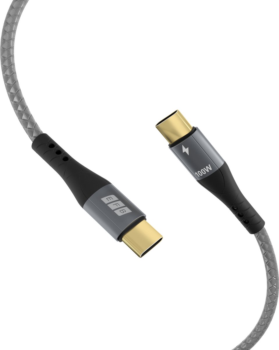 EFB Elektronik USB-C-kabel 100W PD 3.0 5A E-Marker-chip 3m grijs, gouden contacten textielcoating
