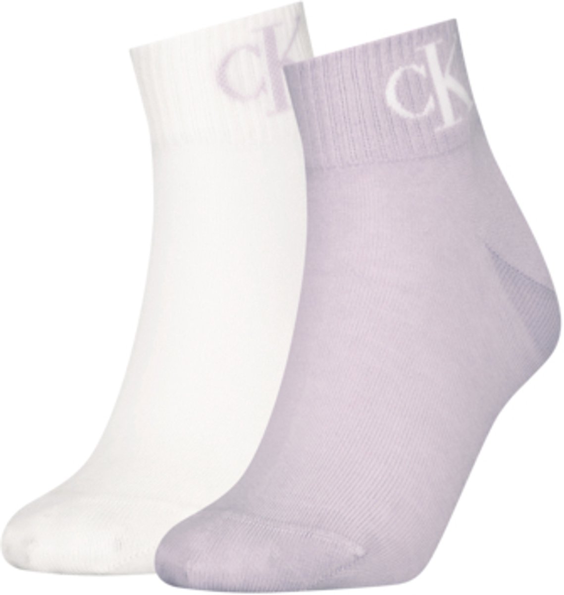 Calvin Klein Jeans Dames Quartersokken 2-Pack Monogram Lilac Wit