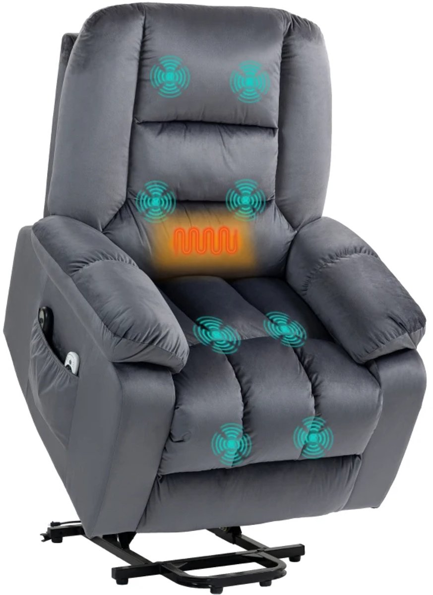 ZYLARO Elektrische Massagestoel - Massagefauteuil met Verwarming en Liftfunctie - Sta-opstoel - 8 Vibratiekoppen - 4 Standen - Kantelbaar tot 135° - tot 150 kg - met Afstandsbediening - Relaxfauteuil - Seniorenstoel - TV Stoel - Relaxstoel - Grijs