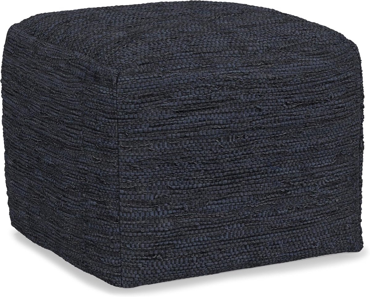 Vierkante Poef, Klein, Donkerblauw, Gevlochten