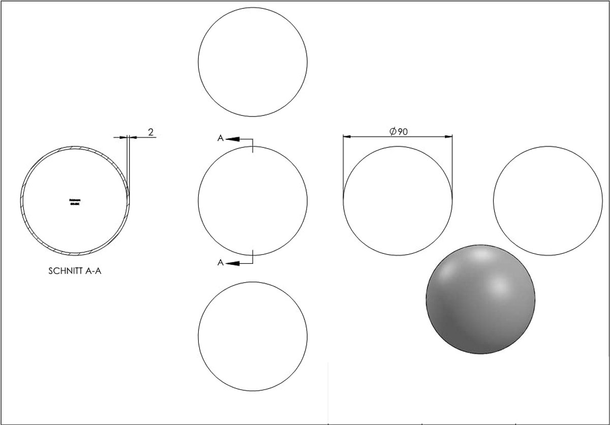 Hollow Steel Sphere Diameter 90 mm S235JR Construction Grade