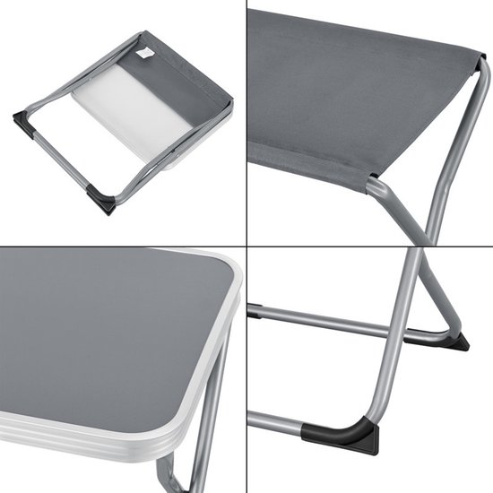 2-in-1 Camping Kruk & Tafel - Opvouwbaar - Metalen Frame - 47x47x37 cm - Grijs - Compact voor Outdoor — afbeelding 4