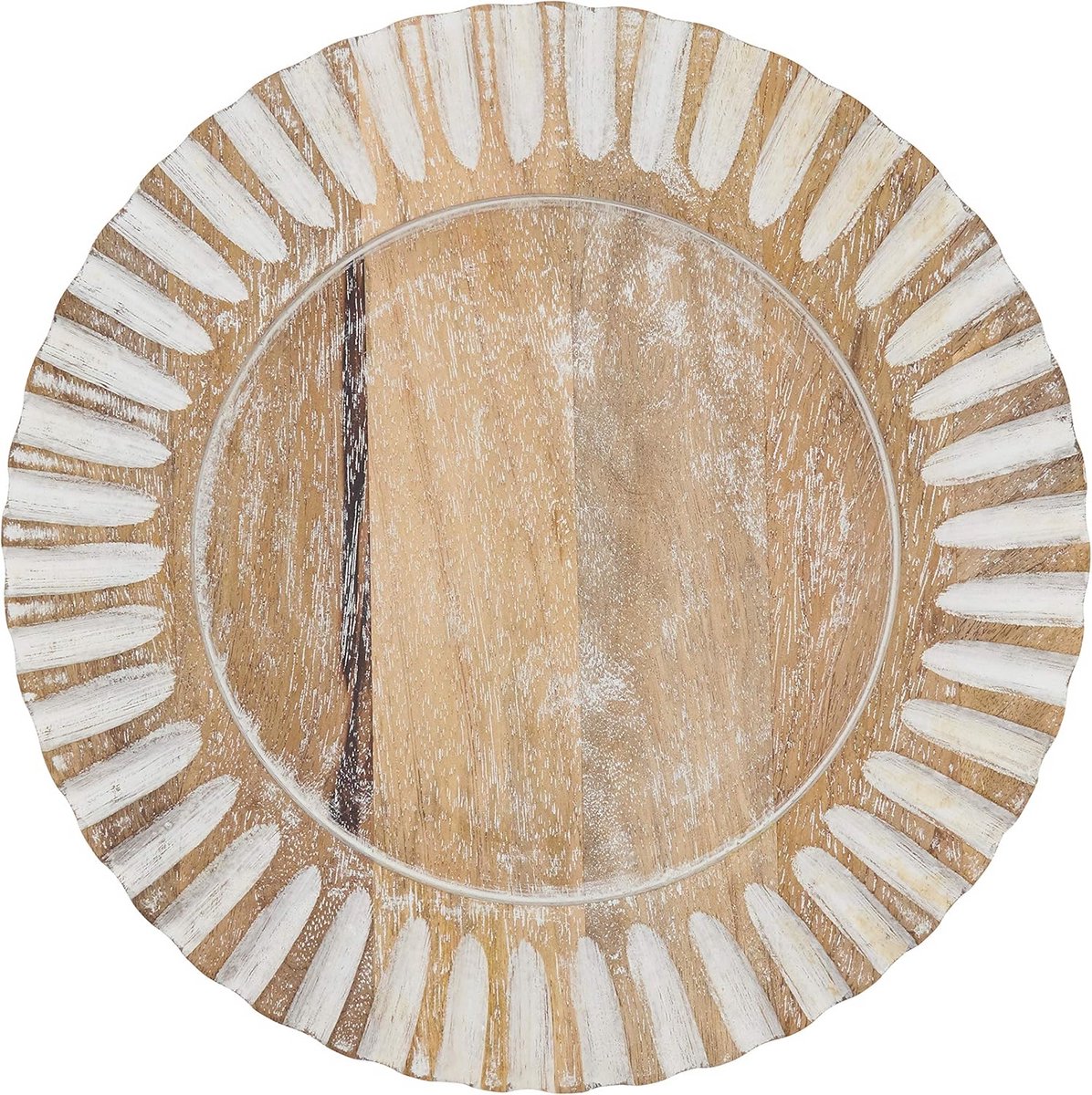 Set van 4 geribbelde houten onderborden - Rustiek Mango Hout Serveerschalen