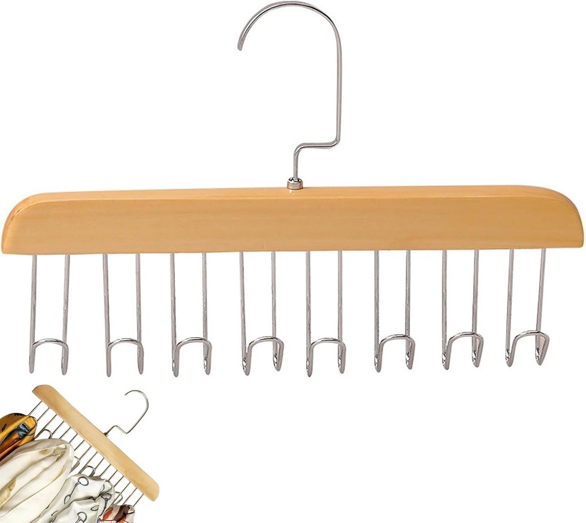 Multifunctionele Houten Hanger met 8 Haken voor Sjaals, BH's en Accessoires