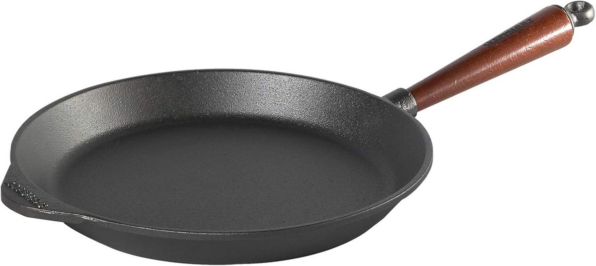 Gietijzeren Braadpan 28 cm met Houten Handvat - Perfect om te Bradenn