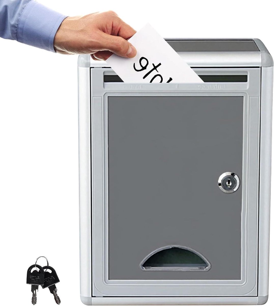 Donatieverzamelbox met sleutelslot voor veilige inzameling en opslag, wandmontage brievenbus voor thuis en kantoor, 21 x 10 x 28 cm.