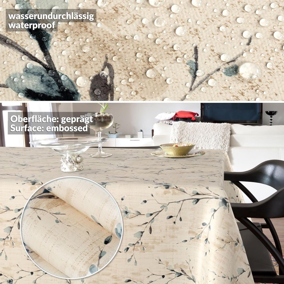 Wasdoek Tafelkleed 180x140cm Bloemendessin Waterafstotend Afwasbaar