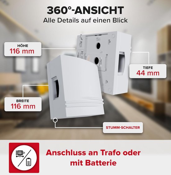 Twee-sonnet deurbel met aan/uit-schakelaar voor 8V transformator of batterij — afbeelding 4