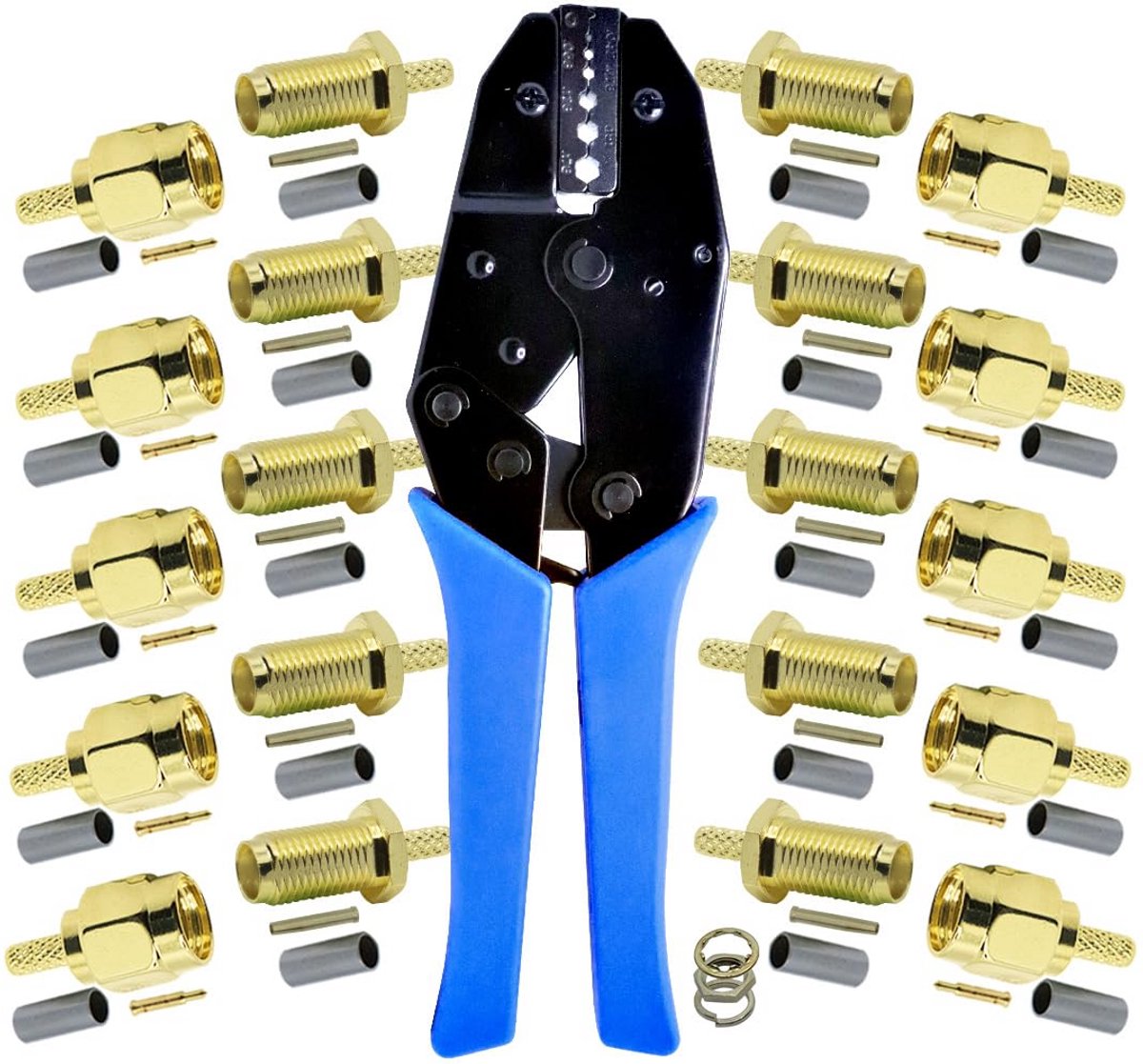 10x Coaxiale SMA Stekker Set (Mannelijk/Vrouwelijk) met Krimptang voor RG174/RG316 Antenne Kabel