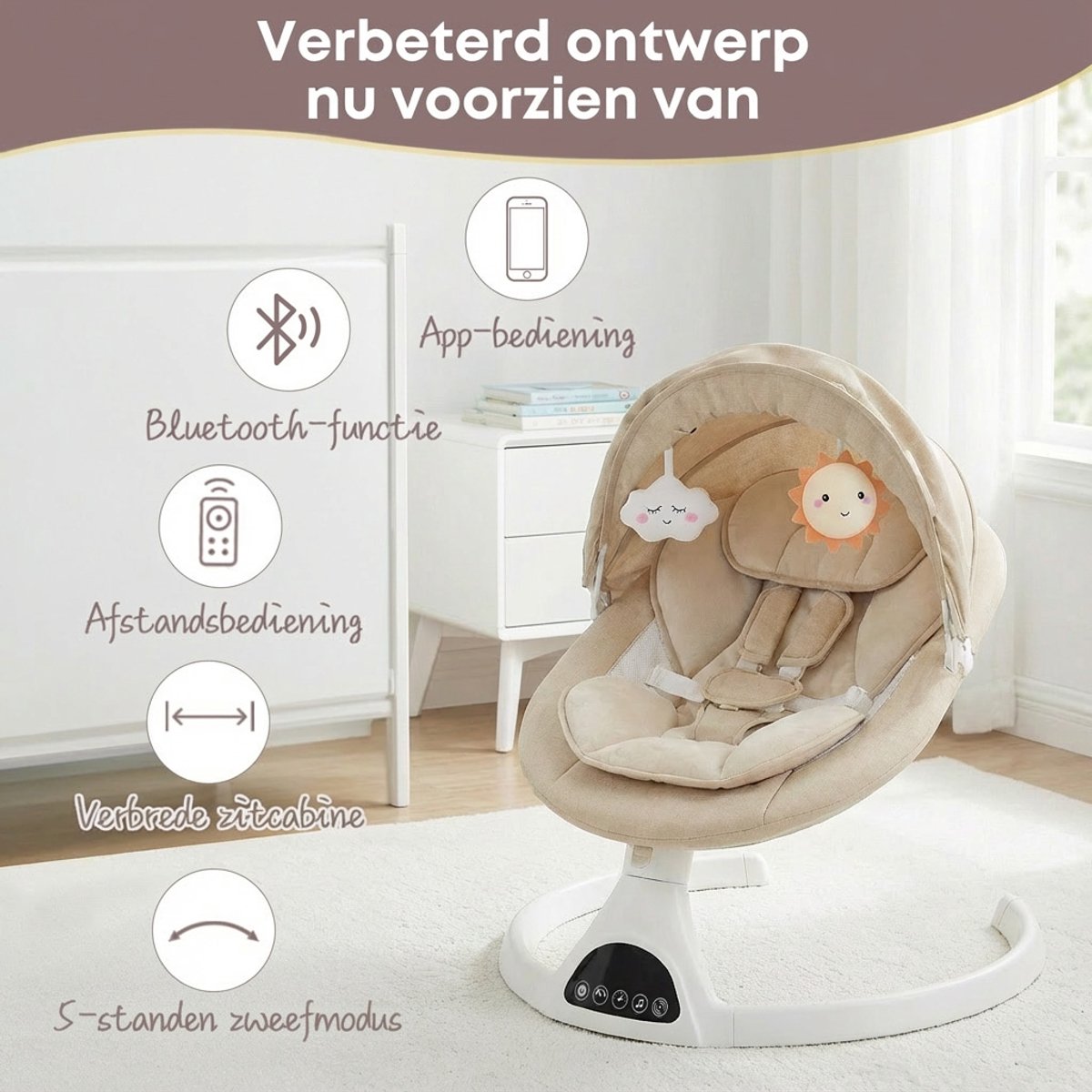 3Babies Baby Swing - Elektrisch Wipstoel - Beige thumbnail 3