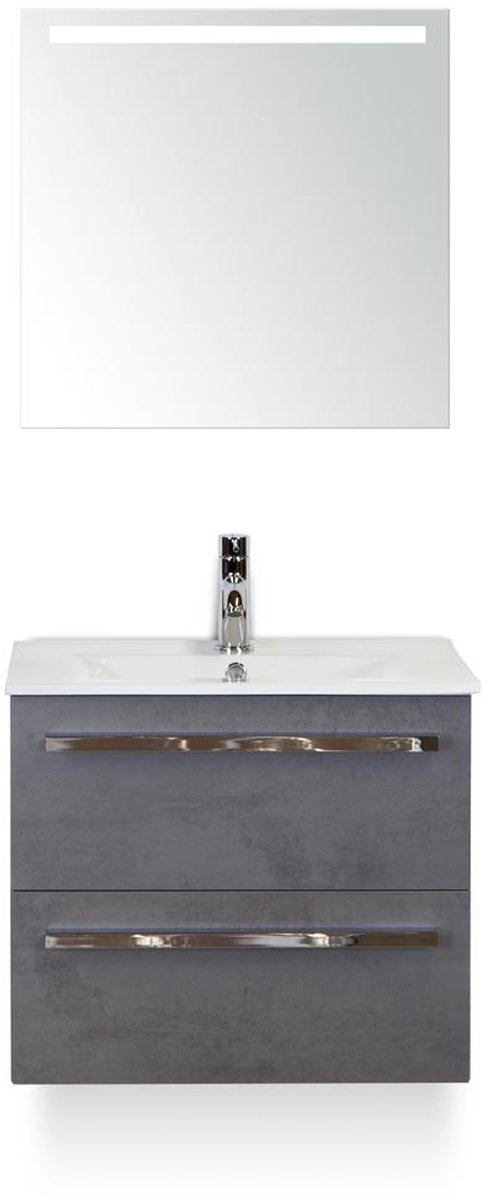 Seville Badmeubelset 60 cm - Beton Antraciet - Keramische Wastafel Wit Enjoy - met Sence Spiegel