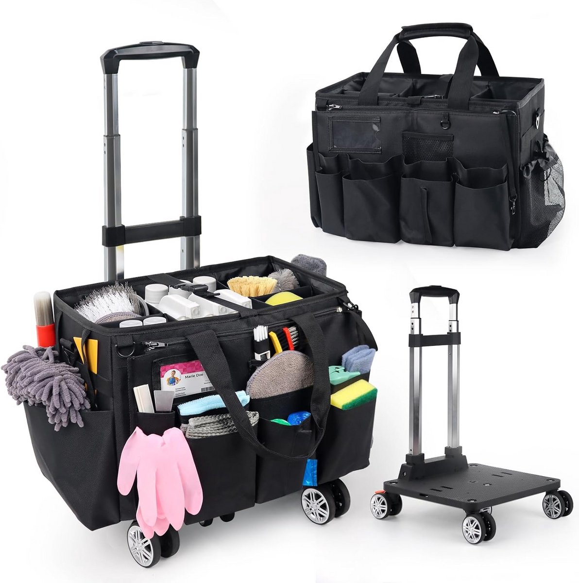 Mobiele Schoonmaak Caddy Tas met Afneembare Trolley en Wielen