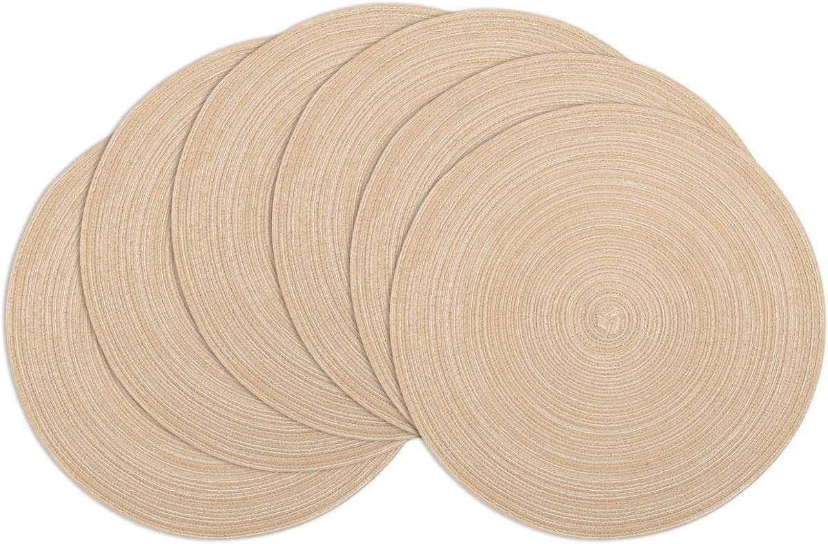 Set van 6 Ronde Gevlochten Placemats 38 cm - Wasbaar en Hittebestendig