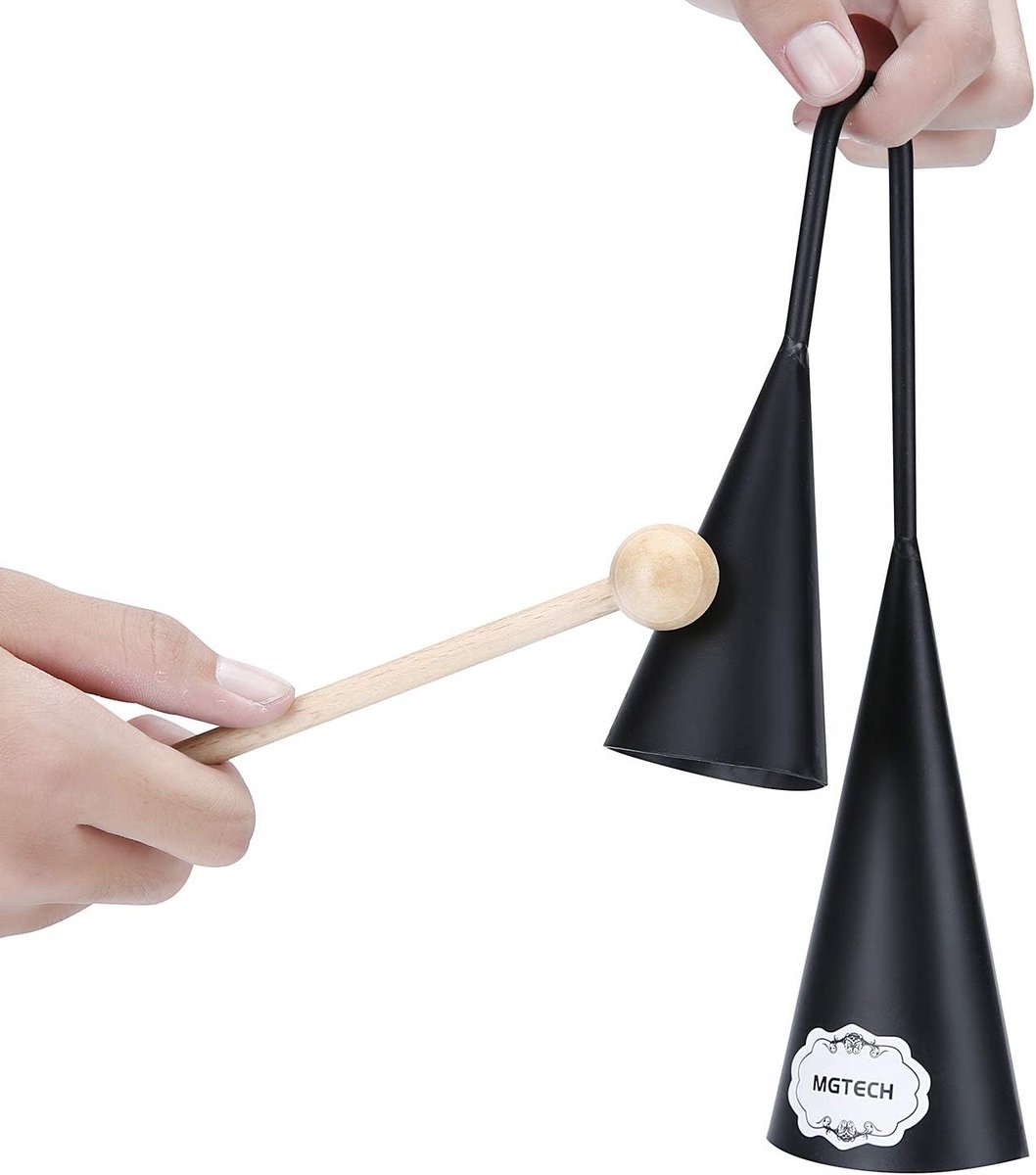 Tweekleurige Agogo Bel Percussie-instrument met Houten Stok