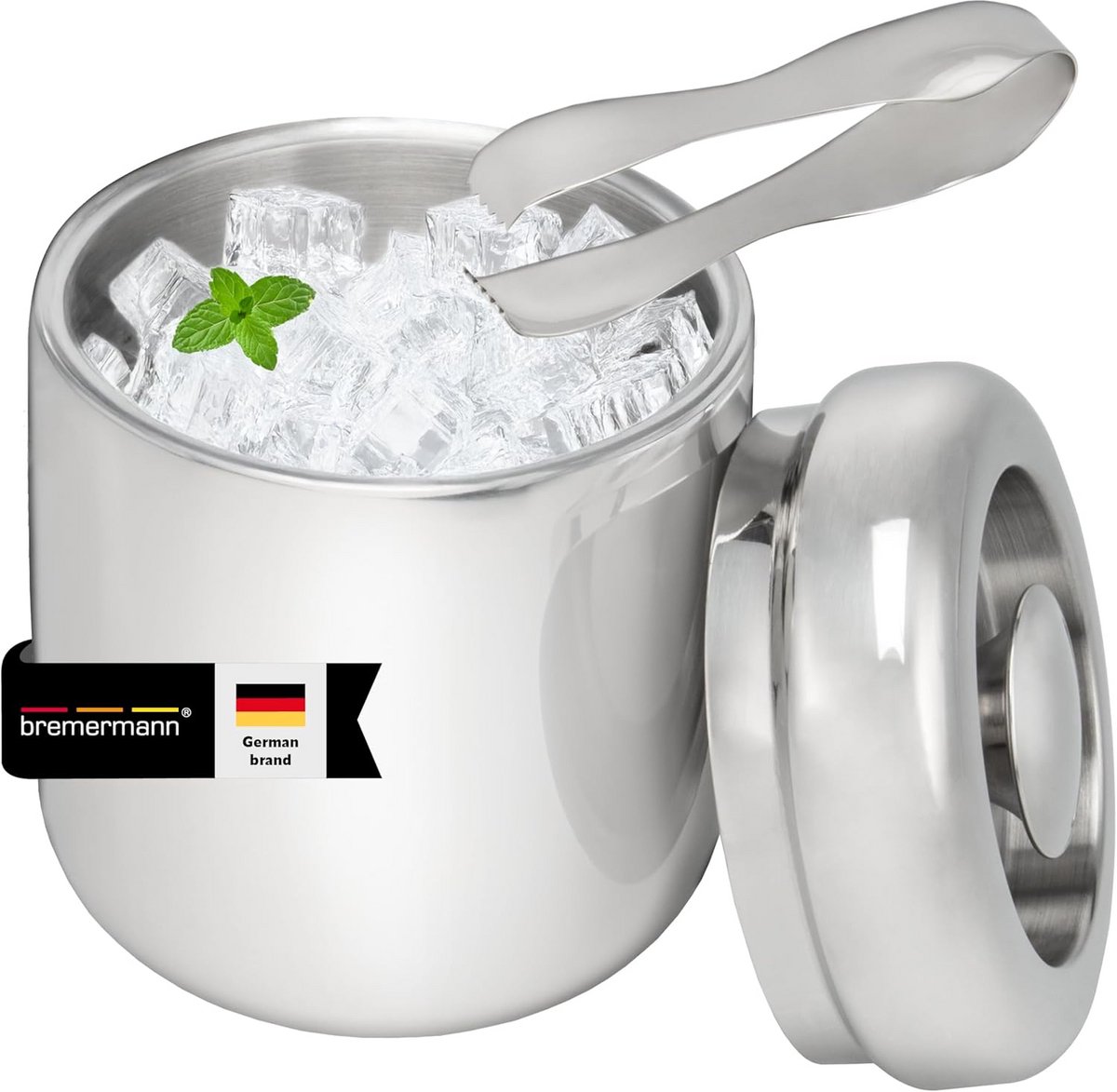 Dubbelwandige IJsemmer RVS met Deksel en IJstang - 1.5 Liter - Ideaal voor Feestjes