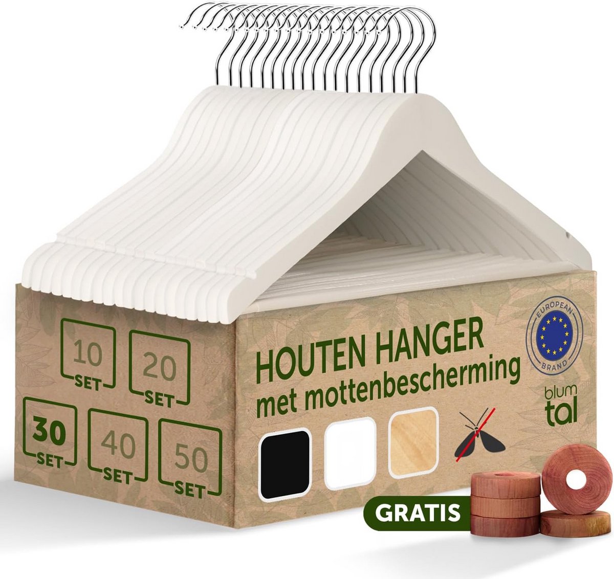 Set van 30 Luxe Houten Kledinghangers met Antislip en Draaibare Haak