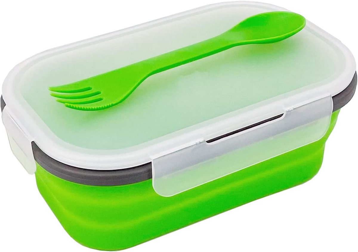 Opvouwbare Siliconen Lunchbox met Luchtdicht Deksel en Bestek - 1000 ml