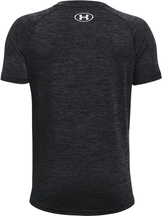 Zwart Under Armour sportshirt met korte mouwen en wit logo op de rug.