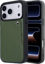 Groen telefoonhoesje met pashouder en weergave van de telefoon.