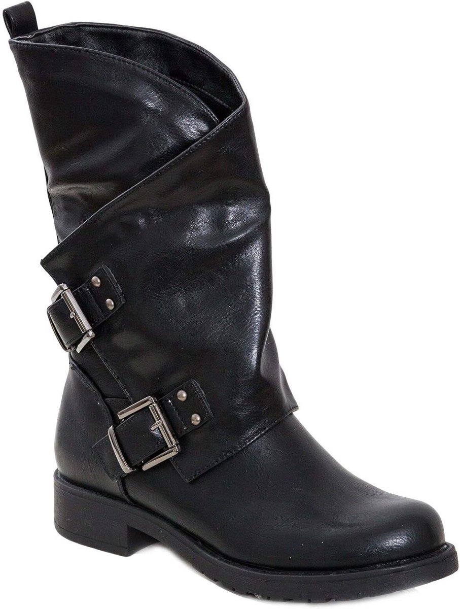 Stoere Dames Biker Laarzen met Gespen - Enkelhoge Motorstijl