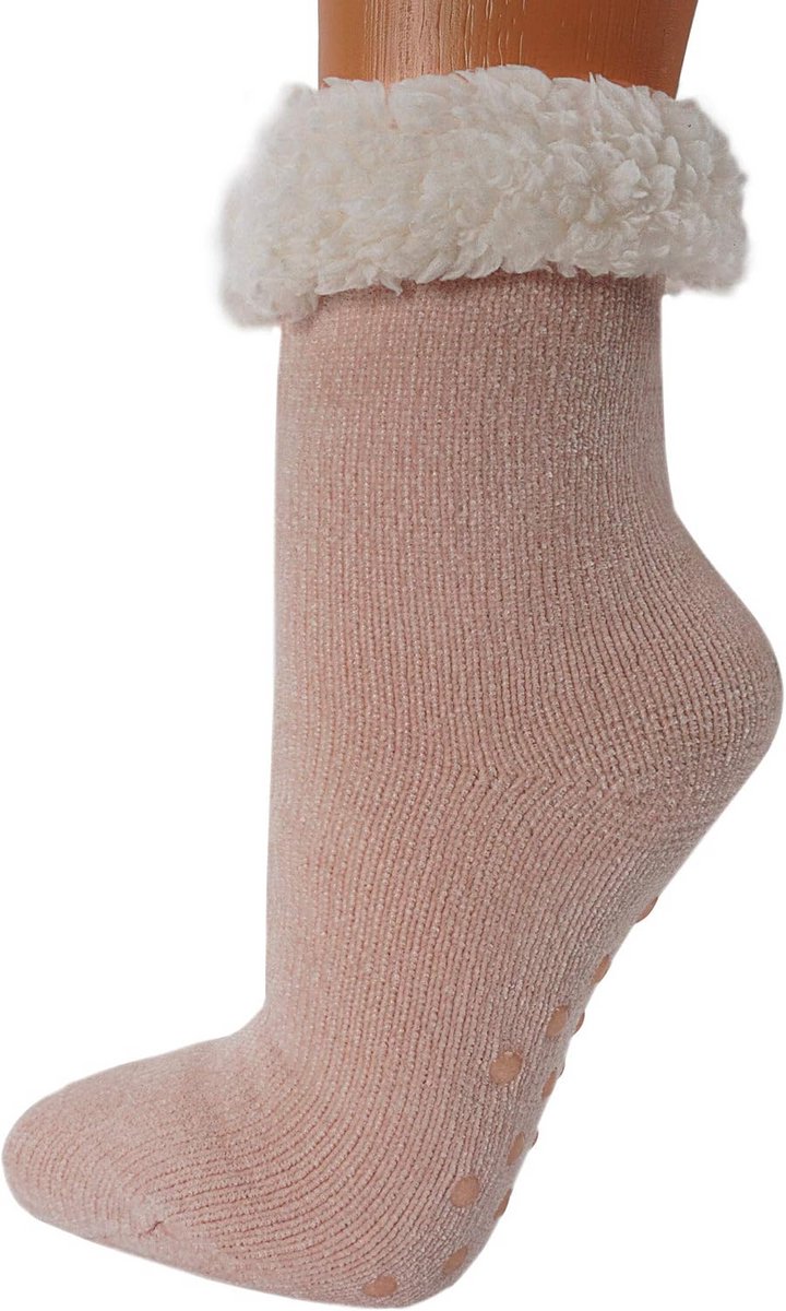 Luxe Pluche Huissokken Dames met Antislip Zool - Warme Teddy Binnen Sokken Maat 36-41
