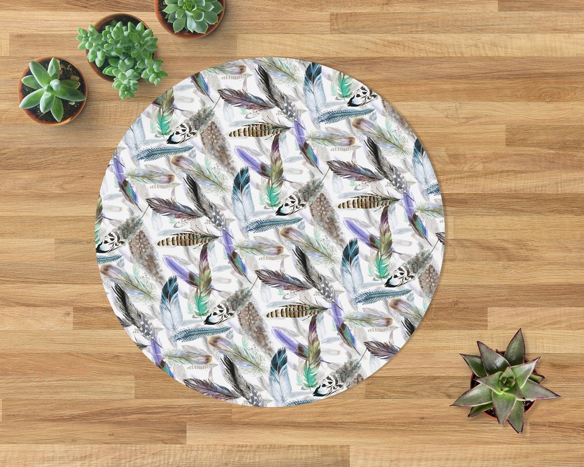 Coloray Vloerbeschermer - Vogelveren Stoel Mat - 100x100 cm - Veelkleurig Vloerbeschermer Groot - Vloerbeschermer Bureaustoel Tapijt - Mótif Bureaustoelmat - Ronde Mat - Dieren Thema