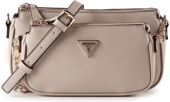 GUESS schoudertas handtas Noelle II Double Pouch Crossbody Bag Taupe