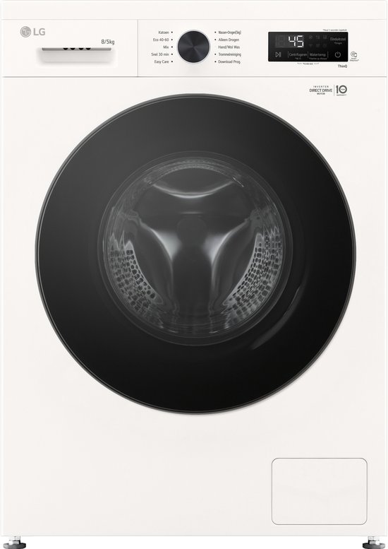LG W4X1085NWB was‑droogcombinatie 8/5 kg met 6 Motion DD voor optimale stofverzorging - TurboWash 360 voor sneller wassen - Steam voor anti‑allergie en ThinQ slimme bediening. Energieklasse A