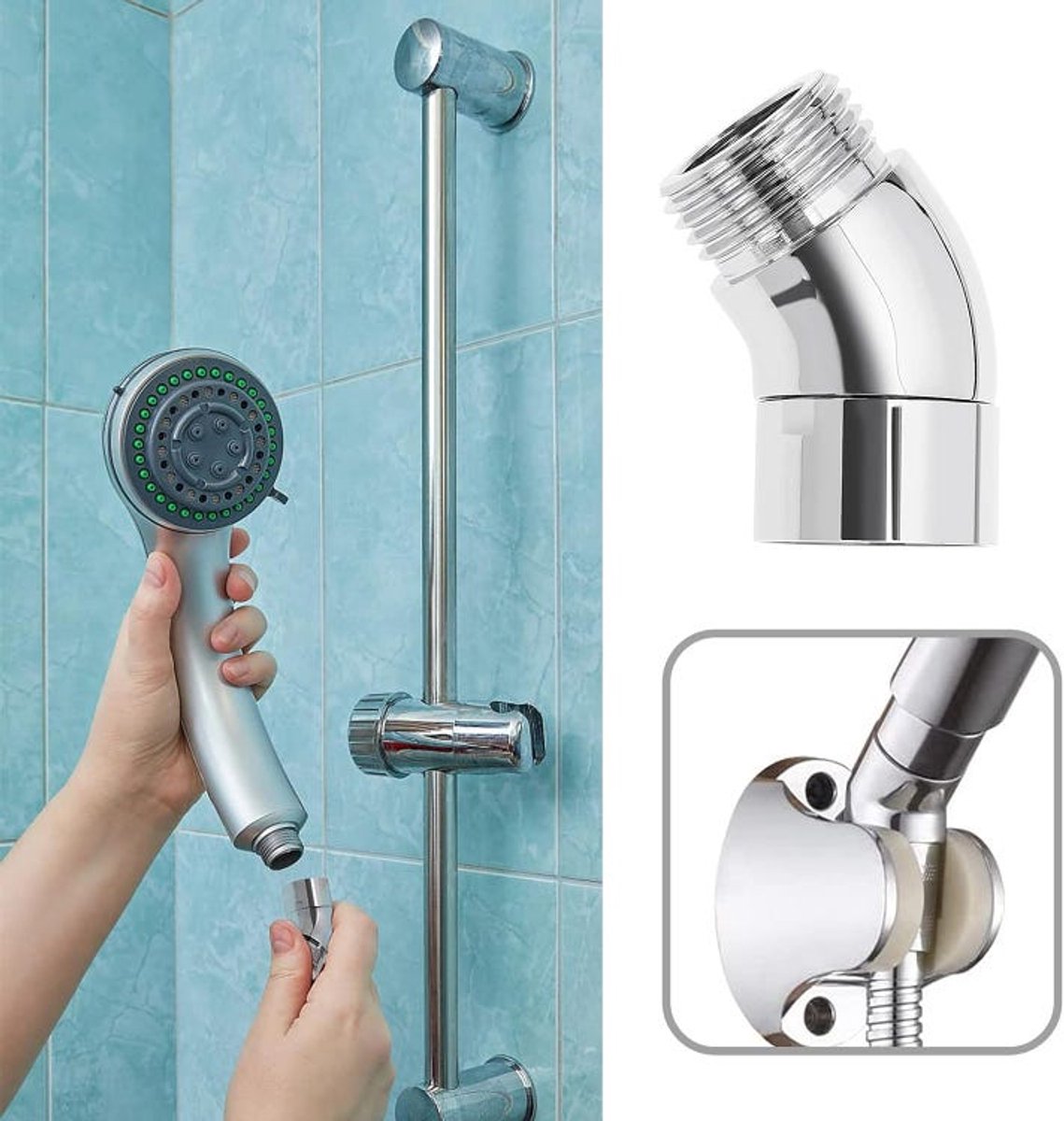 (Zilveren) G1/2” handdouchekop elleboogadapter - 135-graden conversiefitting