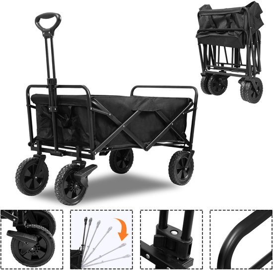 Bolderkar - Pliable - Capacité de charge 100 kg - Roues rotatives -Poignée Réglable - Zwart - Bolderwagen van Mein Plus — afbeelding 2