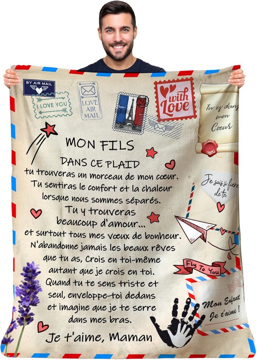 Zachte Gepersonaliseerde Deken Cadeau voor Zoon - Warm Plaid voor Bank en Bed