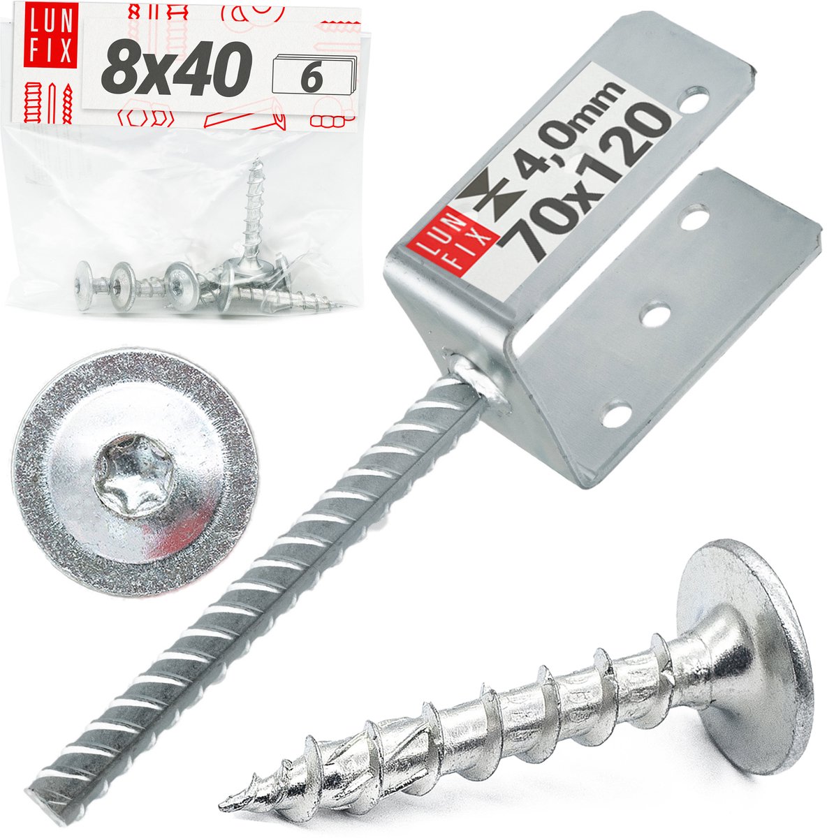 LUN FIX - U-Pfostenträger 70x120 mm - Ø11 mm betonanker - verzinkt - incl. 6x schroeven 8x40 mm