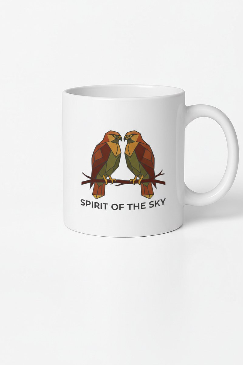 Spirit of the Sky Mok | Geometrische Valken & Haviken Design | Unieke Vogel Koffie & Theebeker