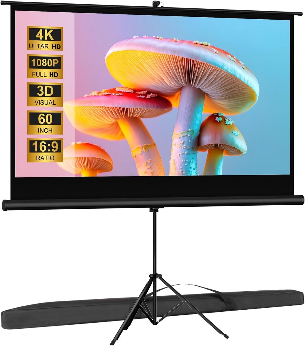 Draagbaar Projectiescherm 60 Inch met Statief voor Binnen en Buiten