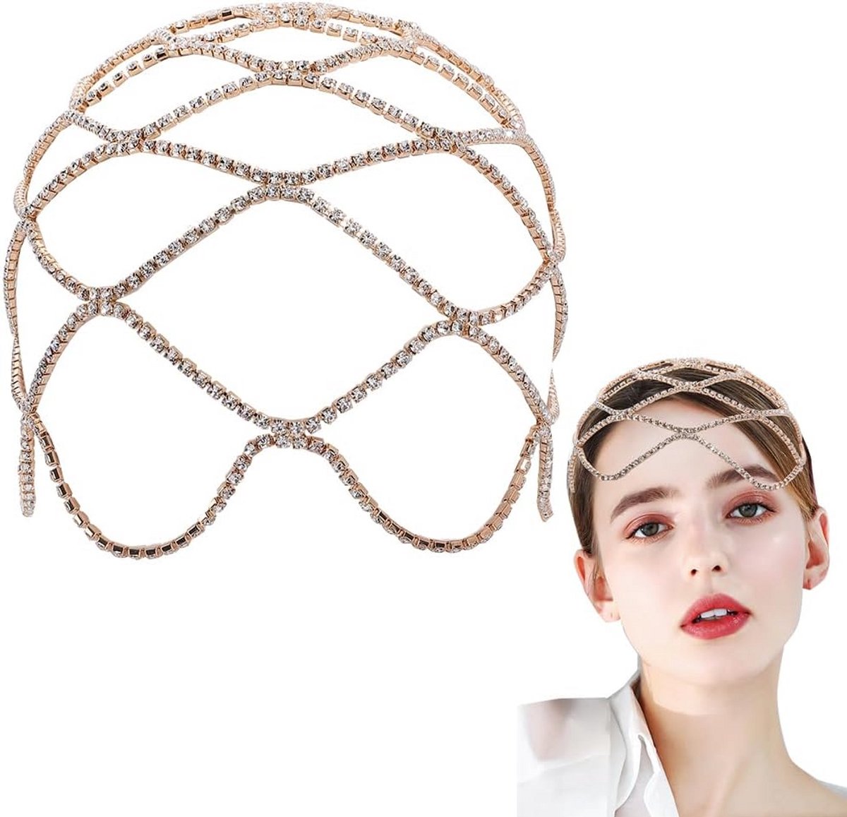 Vintage Strass Hoofdtooi met Kristallen en Parels voor Bruiloft en Galabal