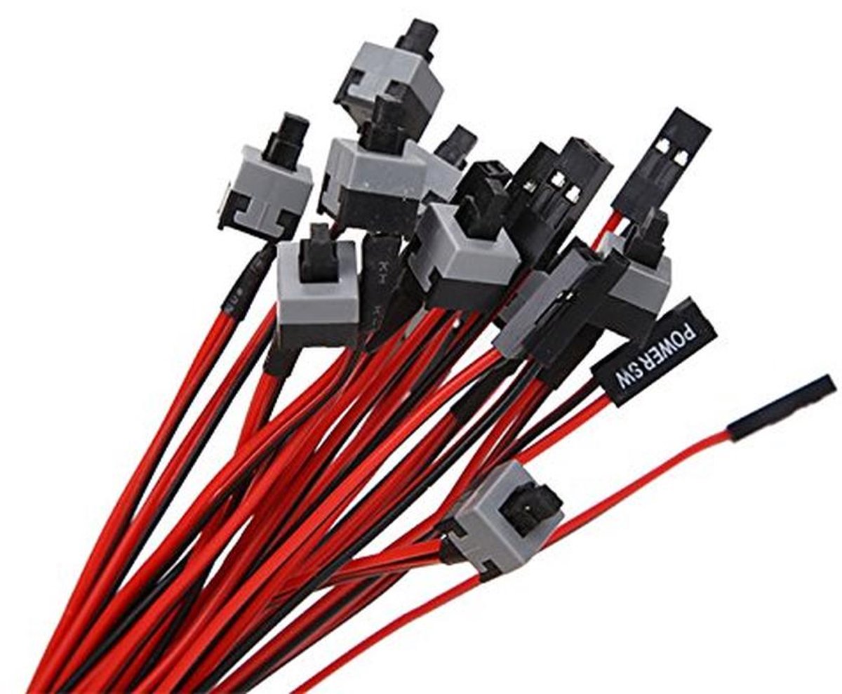 PC Power Aan/Uit Knop met Kabel en 2-Pins Stekker voor Moederbord (5 Stuks)