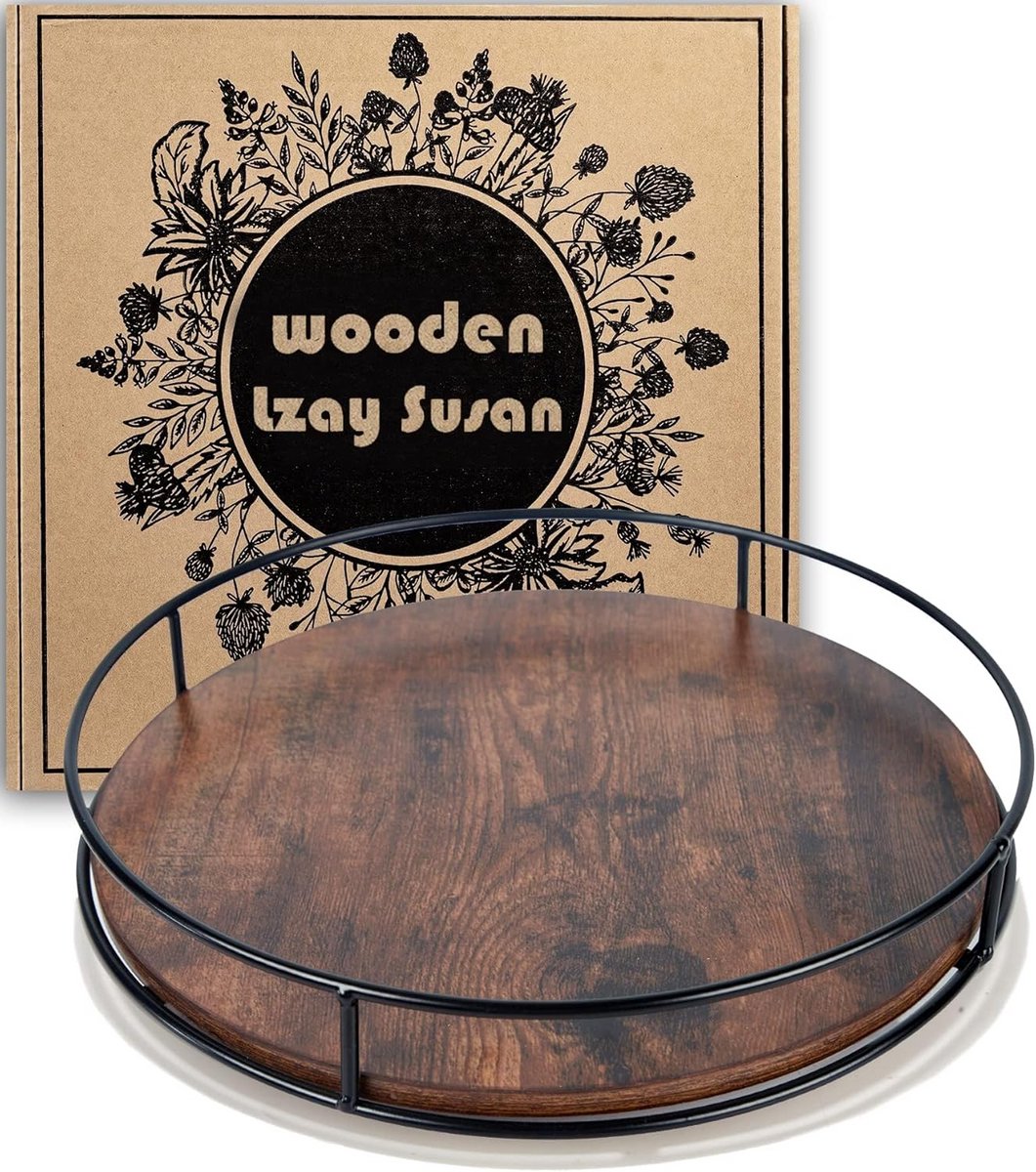 Houten Lazy Susan Draaitafel 10 Inch Rustiek Bruin voor Keuken en Tafel