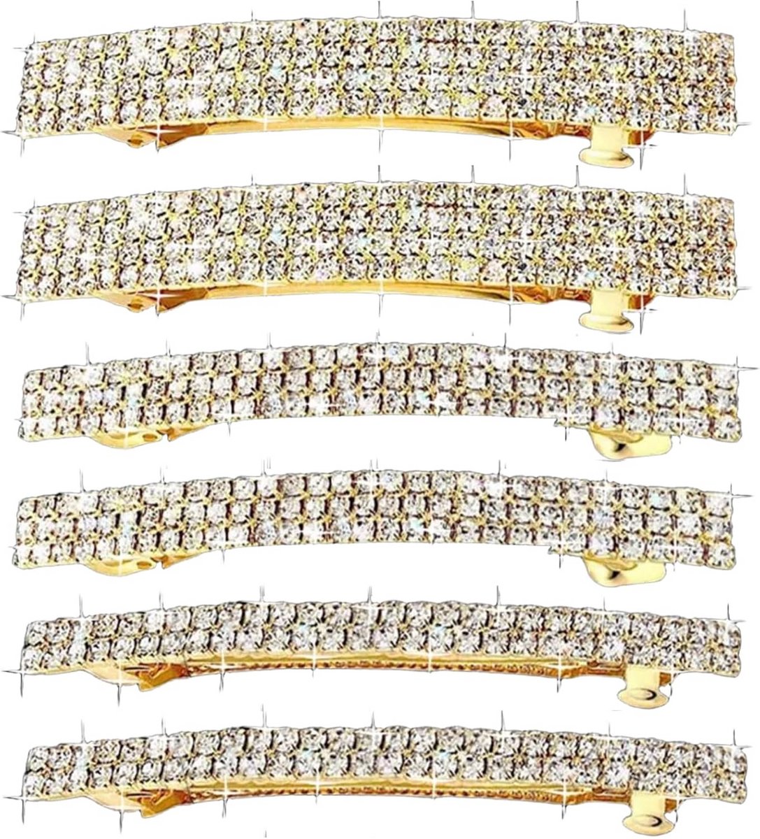 6x Luxe Strass Haarspeldjes Kristal Gouden Klemmen voor Dames Feest & Bruiloft