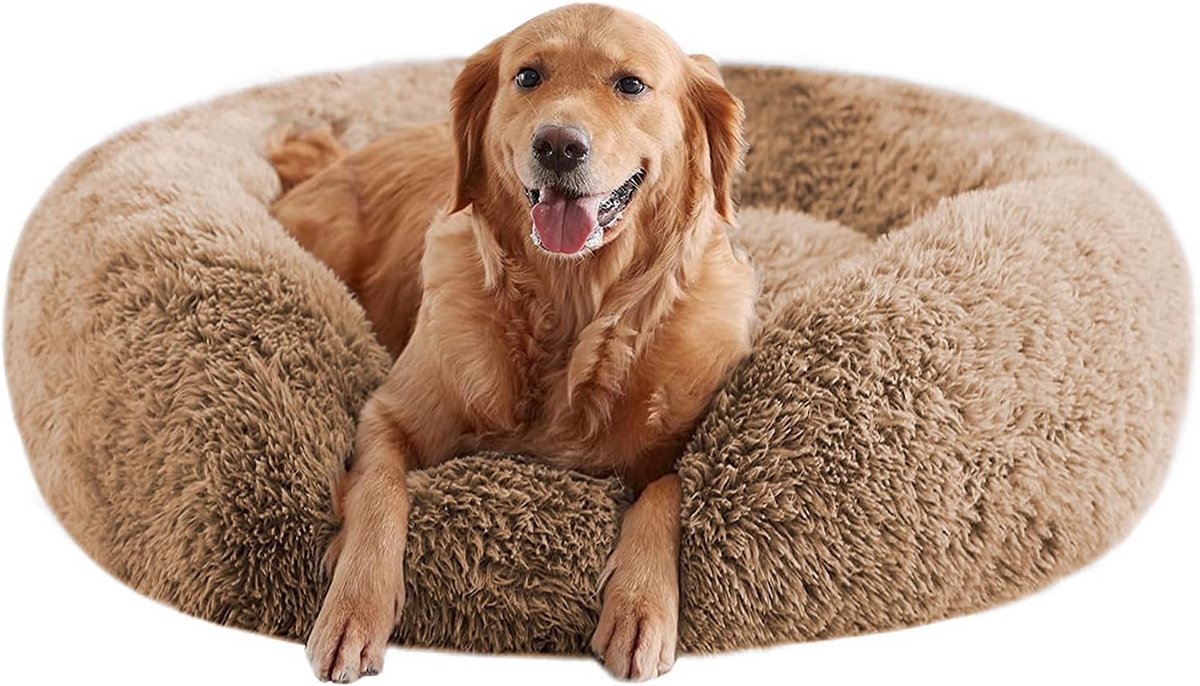 Extra Groot Kalmerend Hondenkussen Donut - Rond Pluizig Bed tot 36 kg - Wasbaar Luxe Rustbed
