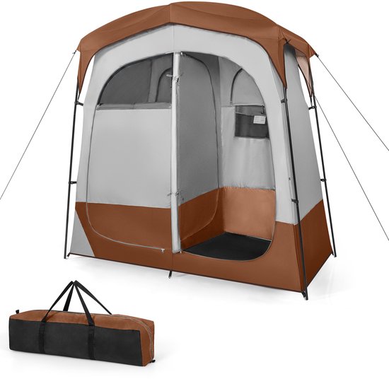 COSTWAY Douchetent met 2 kamers, omkleedtent met afneembare regenbescherming, binnenzak, waslijn en bovenste haak, outdoor, privacy, toilettent voor kamperen, 210 x 106 x 210 cm