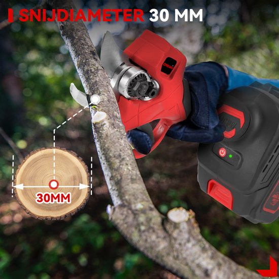 ONEVAN Elektrische Snoeischaar - 30mm Snijdiameter - Takkenschaar - Borstelloze Motor - Accusnoeischaar - met 2x Accu's - Voor Boomgaard, Tuin, Boerderij, Park, Tuinieren van ONEVAN — afbeelding 4