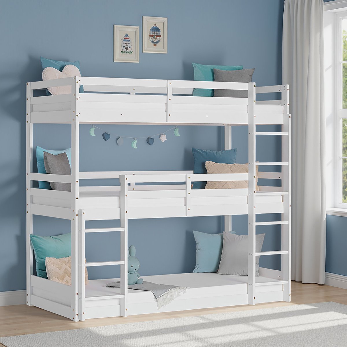 Homestyle4u Kinderbed Stapelbed - 90x200 - Driepersoonsbed - Wit
